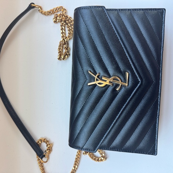 Yves Saint Laurent Handbags - Yves Saint Laurent Black and Gold Crossbody Bag with Chevron Quilting